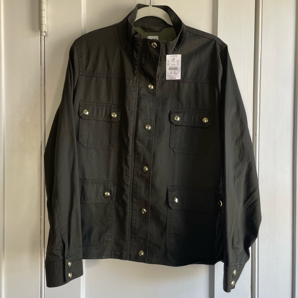 NWT J. Crew Women’s Relaxed Fit Boyfriend Field Jacket - Olive Green - Size XXL